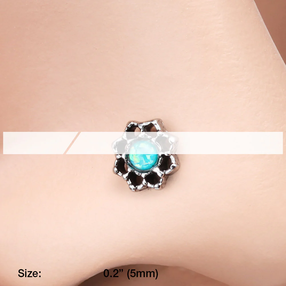 Lotus Opal Sparkle Filigree Icon Nose Stud Ring - Image 3