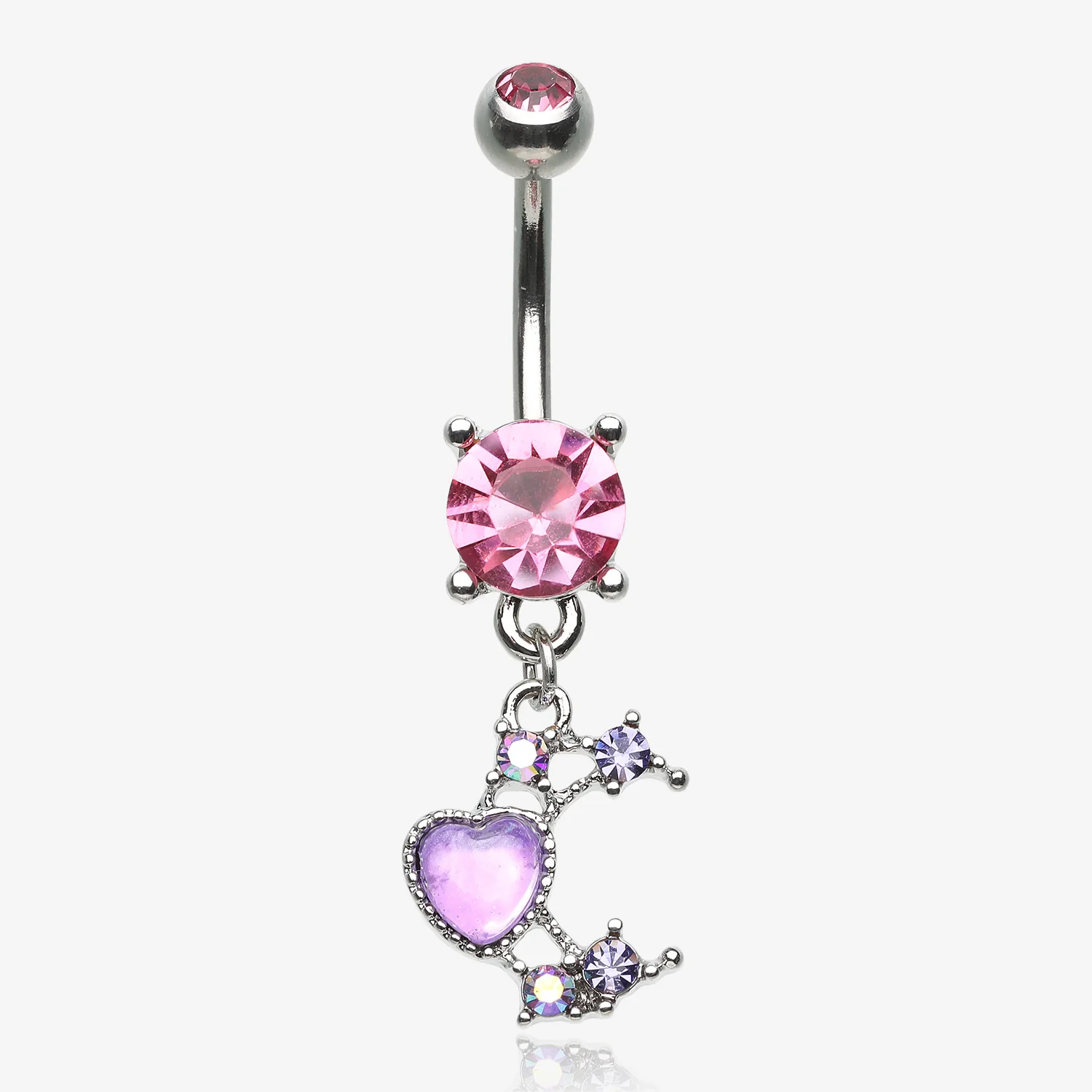 Love Heart Crescent Moon Sparkle Dangle Belly Button Ring