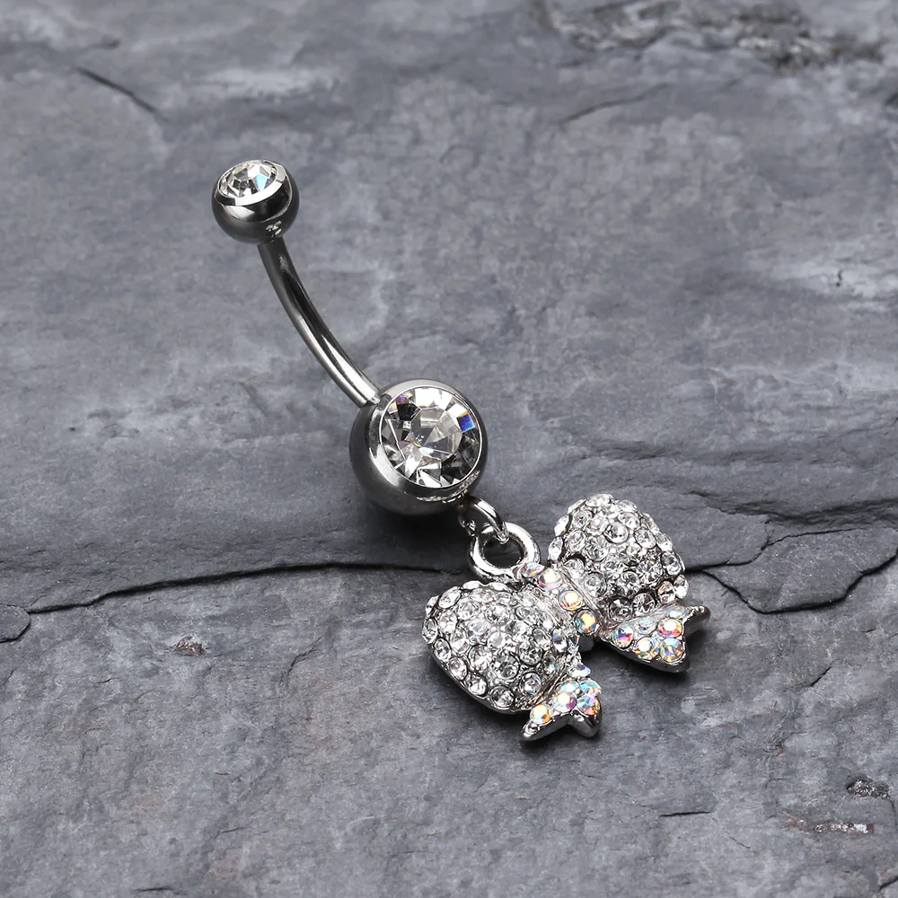 Lovely Sparkle Bow-Tie Belly Button Ring - Image 3