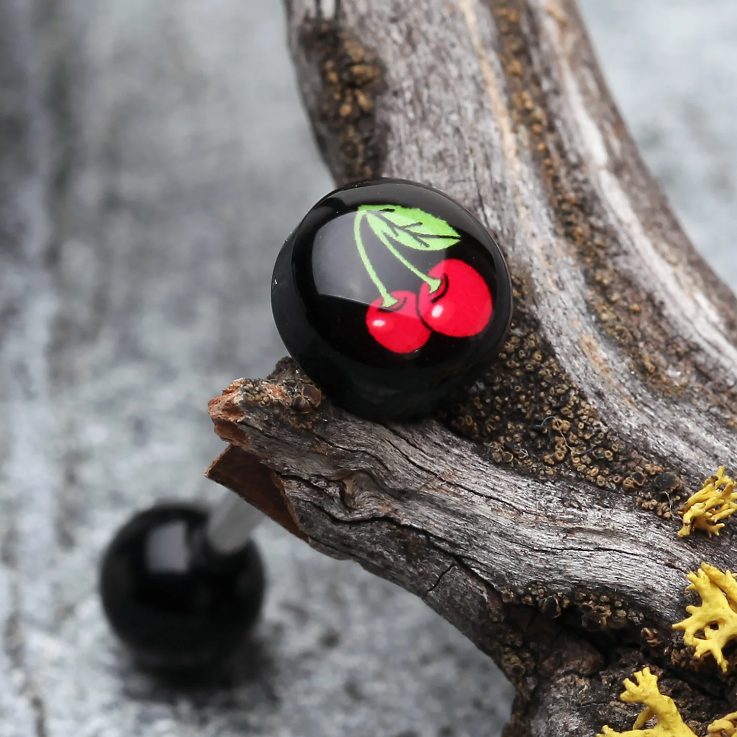 Lucky Cherry Logo Acrylic Barbell Tongue Ring - Image 2