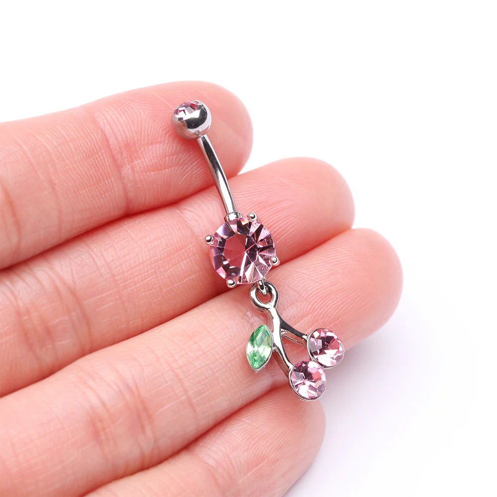 Lucky Cherry Sparkle Belly Button Ring - Image 4