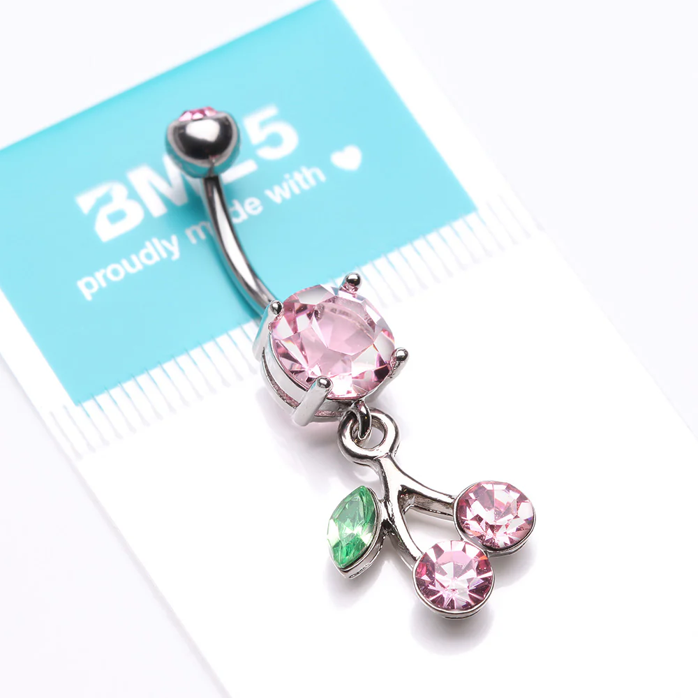 Lucky Cherry Sparkle Belly Button Ring - Image 5