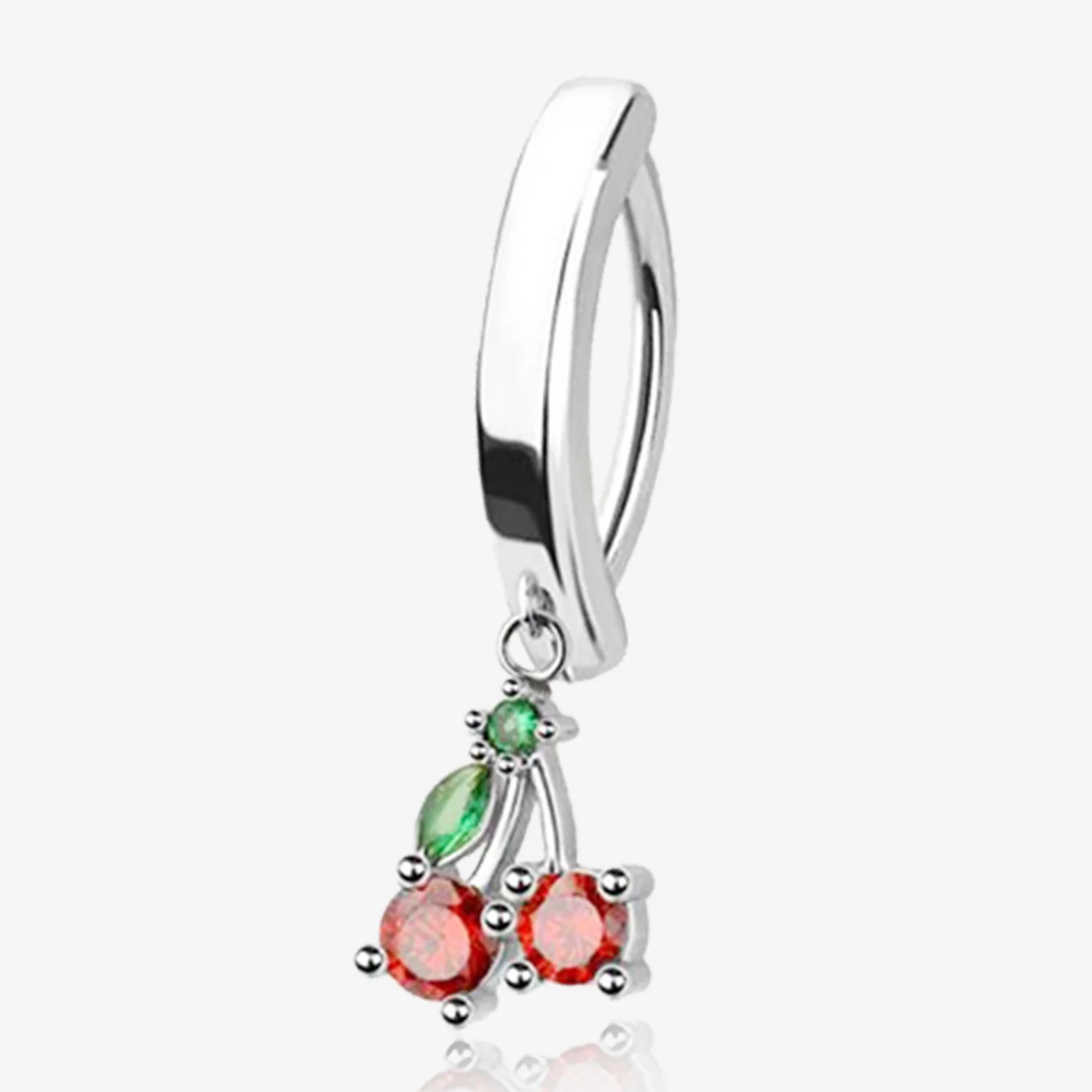 Lucky Cherry Sparkle Dangle Minimalist Curved Bar Belly Clicker