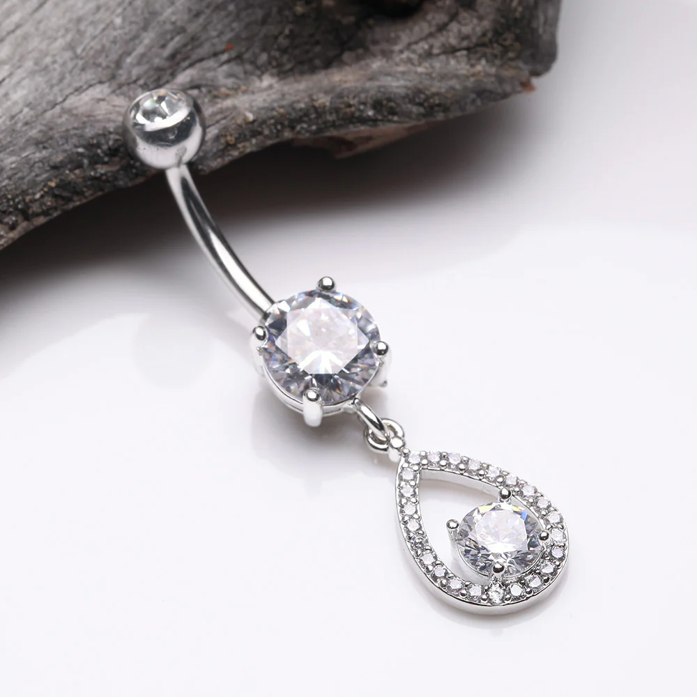 Luscious Teardrop Multi-Gem Sparkle Belly Button Ring - Image 3