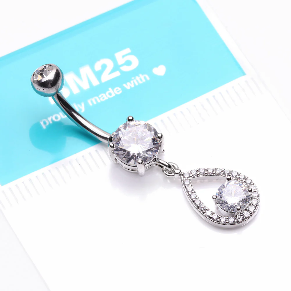 Luscious Teardrop Multi-Gem Sparkle Belly Button Ring - Image 4