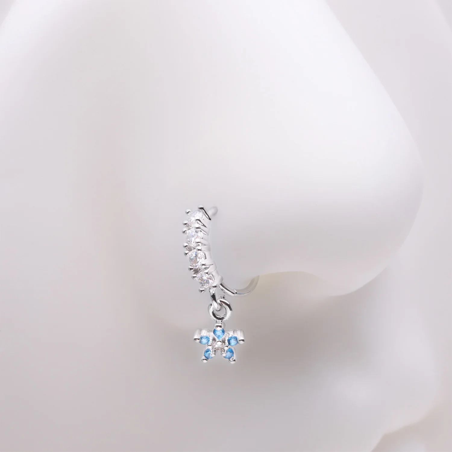 Magnificent Flower Sparkle Dangle Multi-Gem Lined Bendable Hoop Ring - Image 2