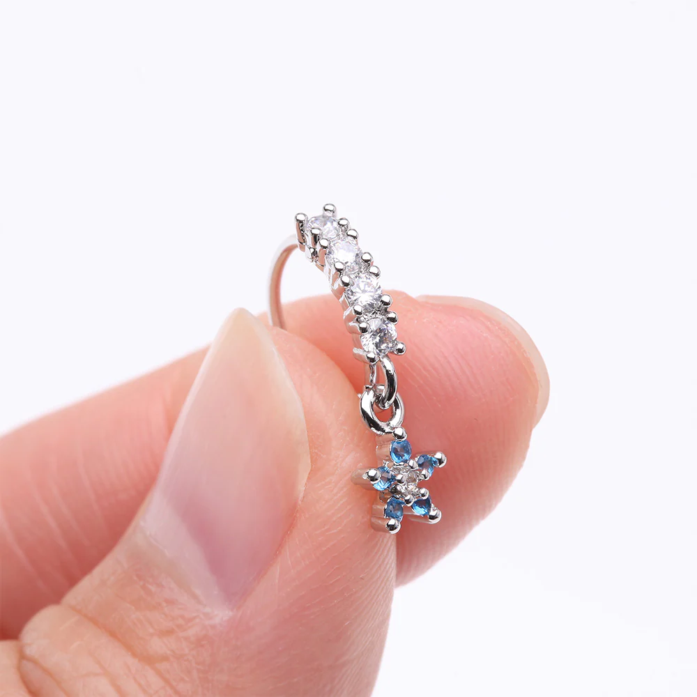 Magnificent Flower Sparkle Dangle Multi-Gem Lined Bendable Hoop Ring - Image 3
