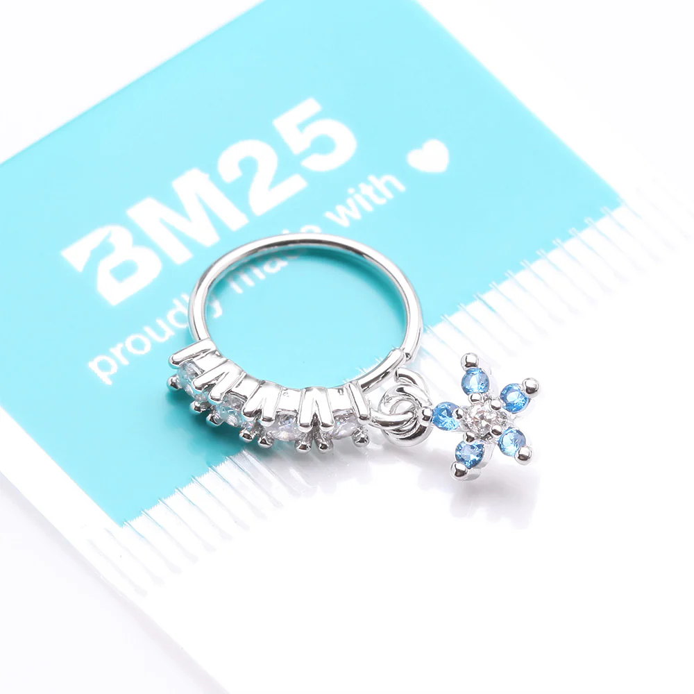 Magnificent Flower Sparkle Dangle Multi-Gem Lined Bendable Hoop Ring - Image 4