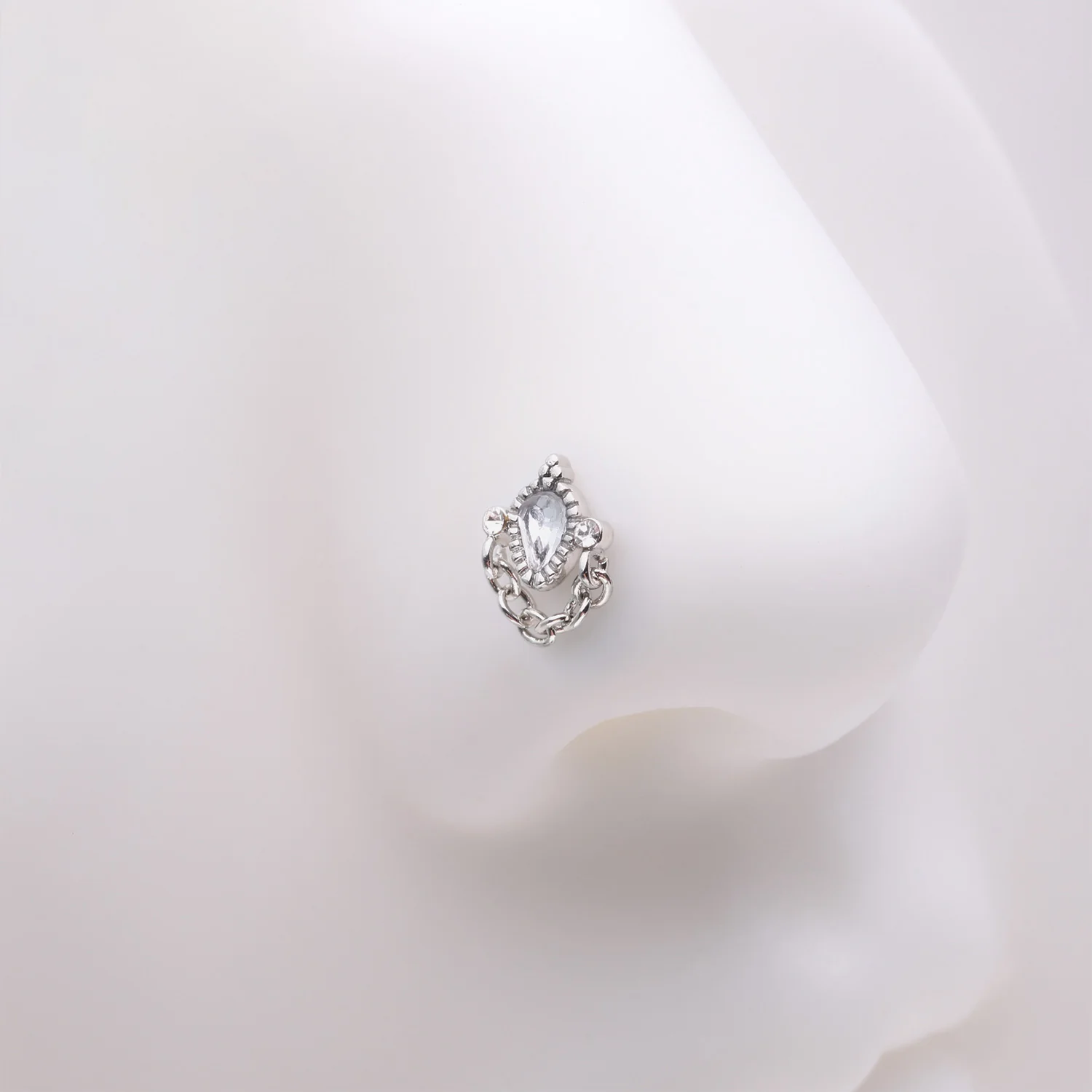 Mandala Ornate Sparkle Chain Dangle Nose Stud Ring - Image 2