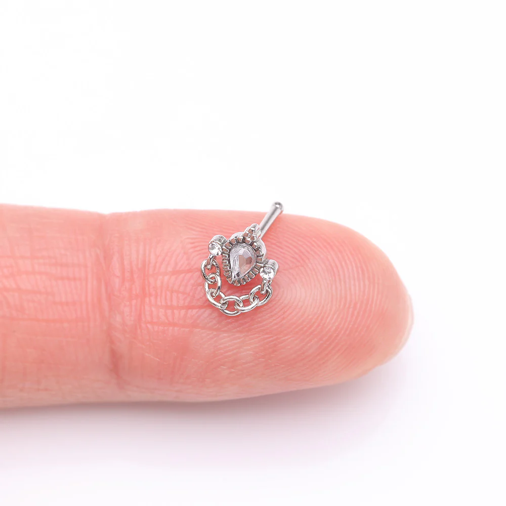 Mandala Ornate Sparkle Chain Dangle Nose Stud Ring - Image 3