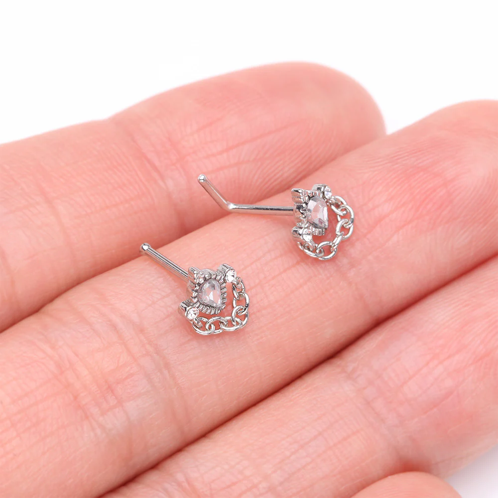 Mandala Ornate Sparkle Chain Dangle Nose Stud Ring - Image 4