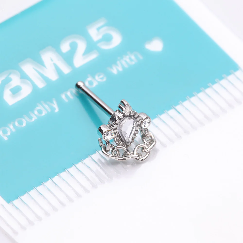 Mandala Ornate Sparkle Chain Dangle Nose Stud Ring - Image 5