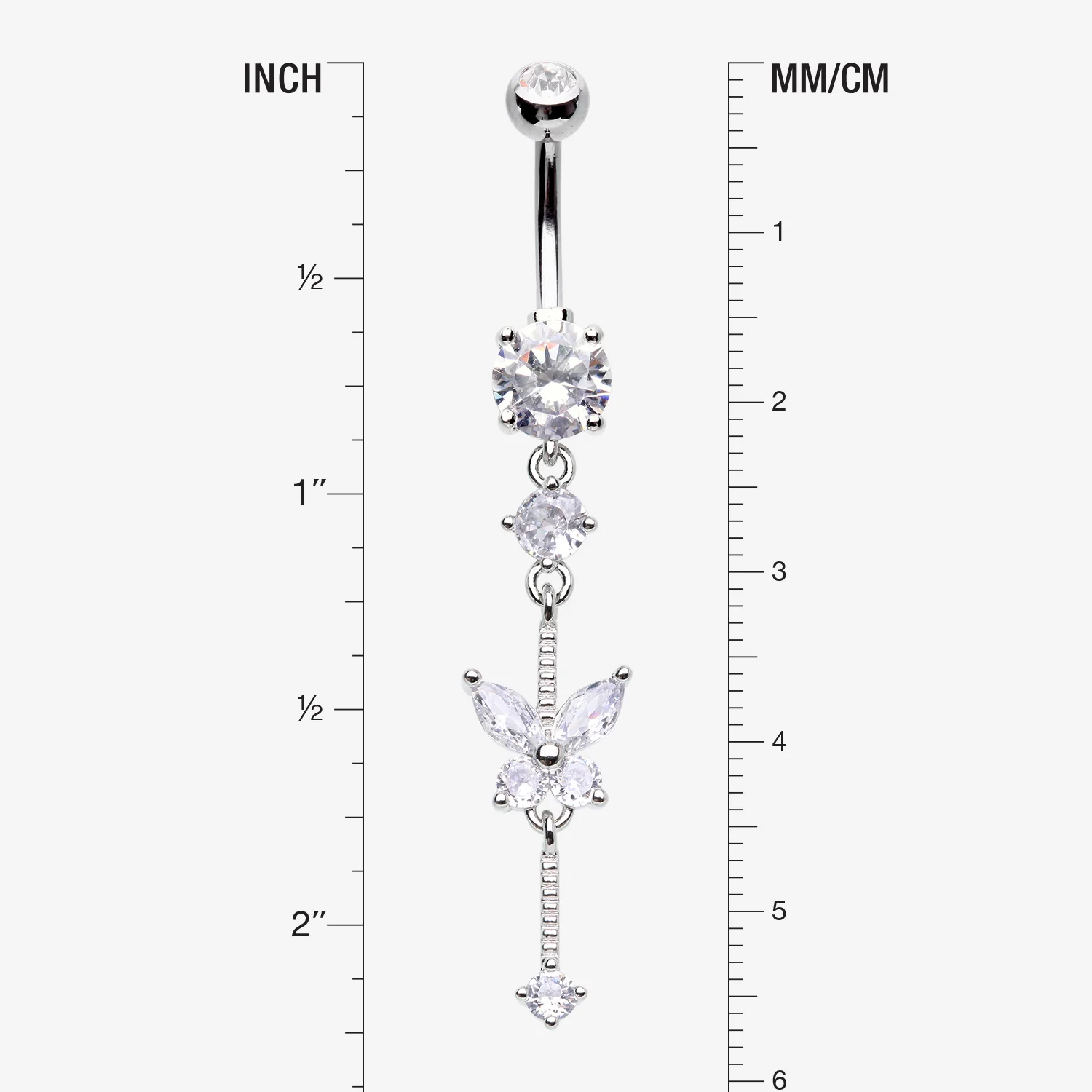 Marquise Butterfly Gem Sparkle Dangle Elegance Belly Button Ring - Image 2