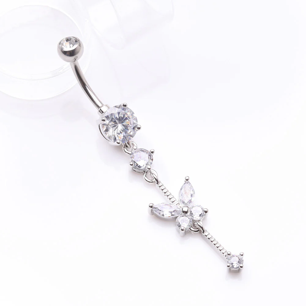 Marquise Butterfly Gem Sparkle Dangle Elegance Belly Button Ring - Image 3