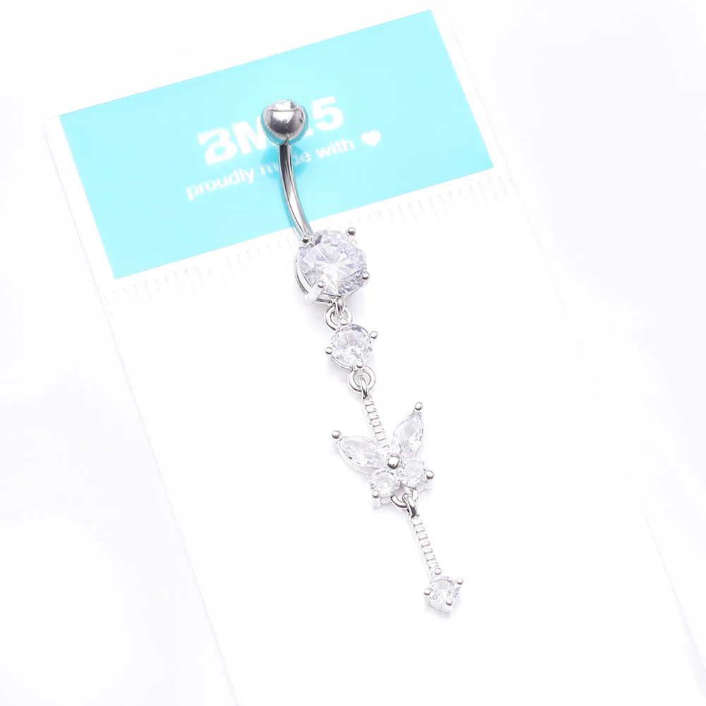 Marquise Butterfly Gem Sparkle Dangle Elegance Belly Button Ring - Image 5