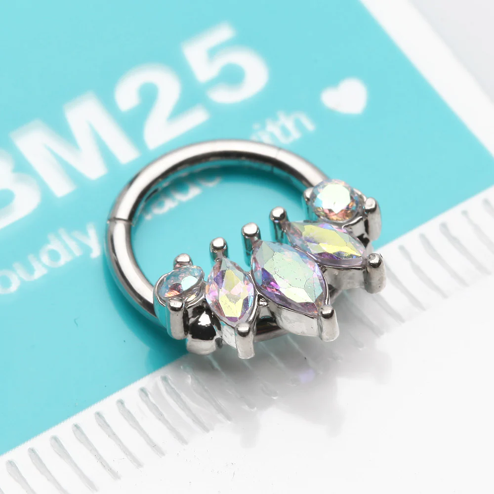 Marquise Floral Sparkle Gem Seamless Clicker Hoop Ring - Image 3