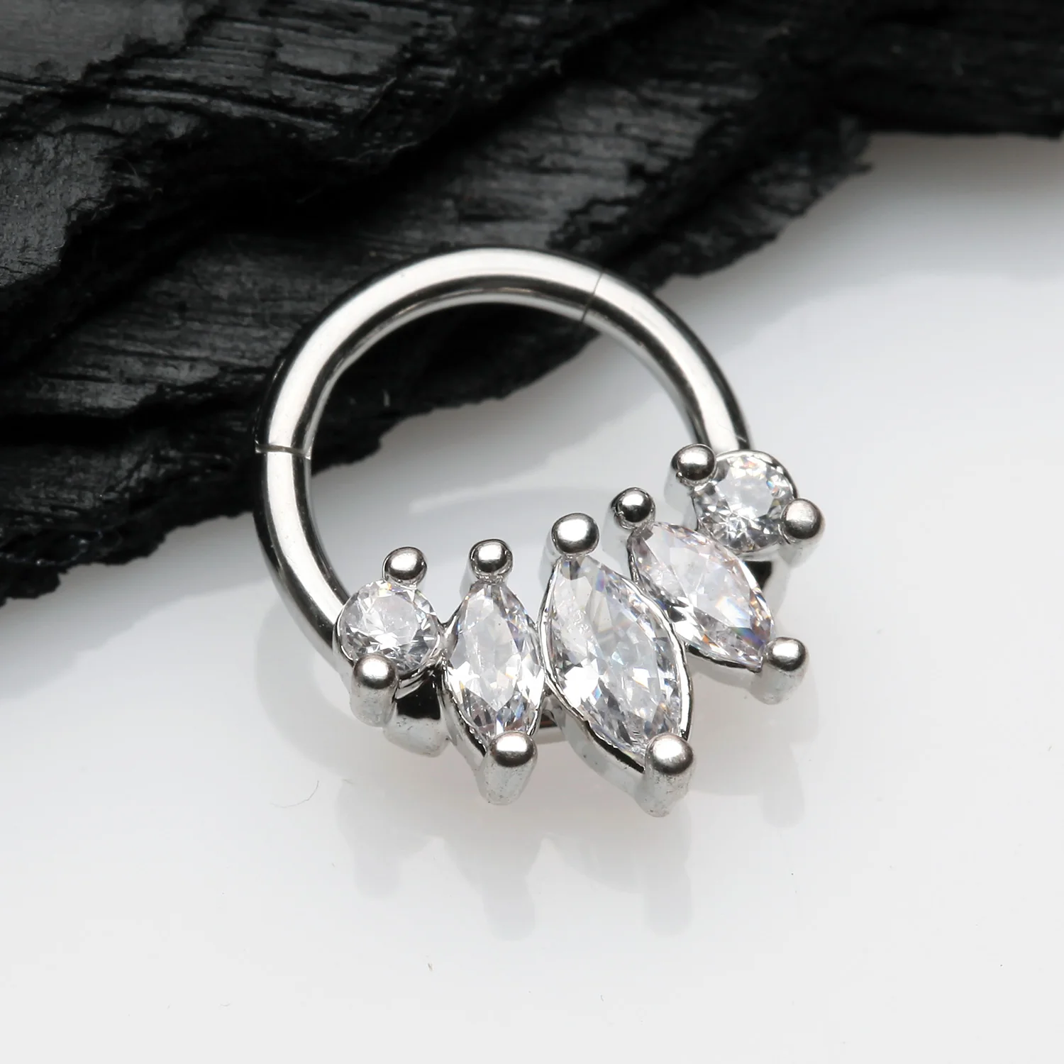 Marquise Floral Sparkle Gem Seamless Clicker Hoop Ring - Image 2