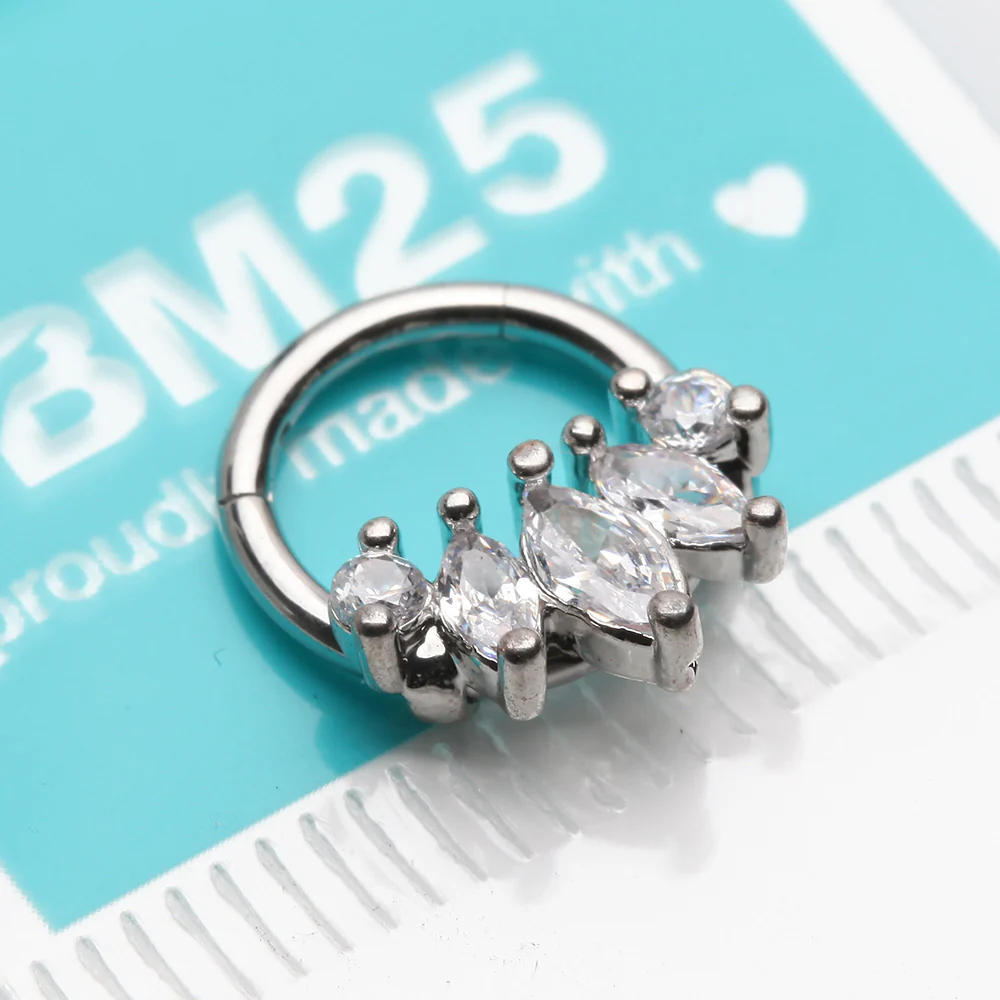 Marquise Floral Sparkle Gem Seamless Clicker Hoop Ring - Image 3