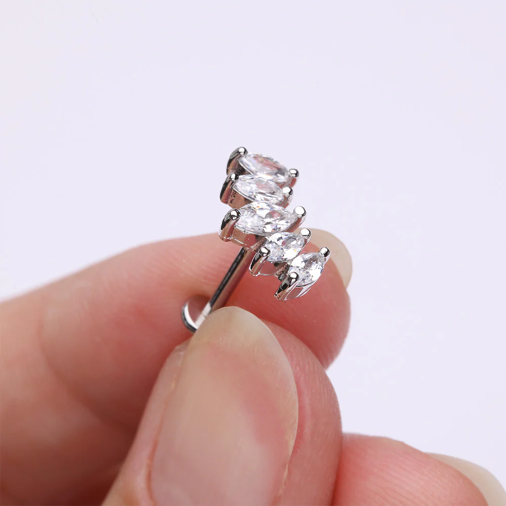 Marquise Sparkle Curve Top Internally Threaded Steel Flat Back Stud Labret - Image 3