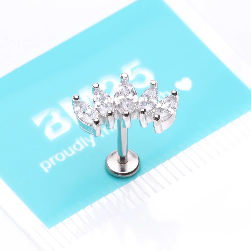 Marquise Sparkle Curve Top Internally Threaded Steel Flat Back Stud Labret - Image 4