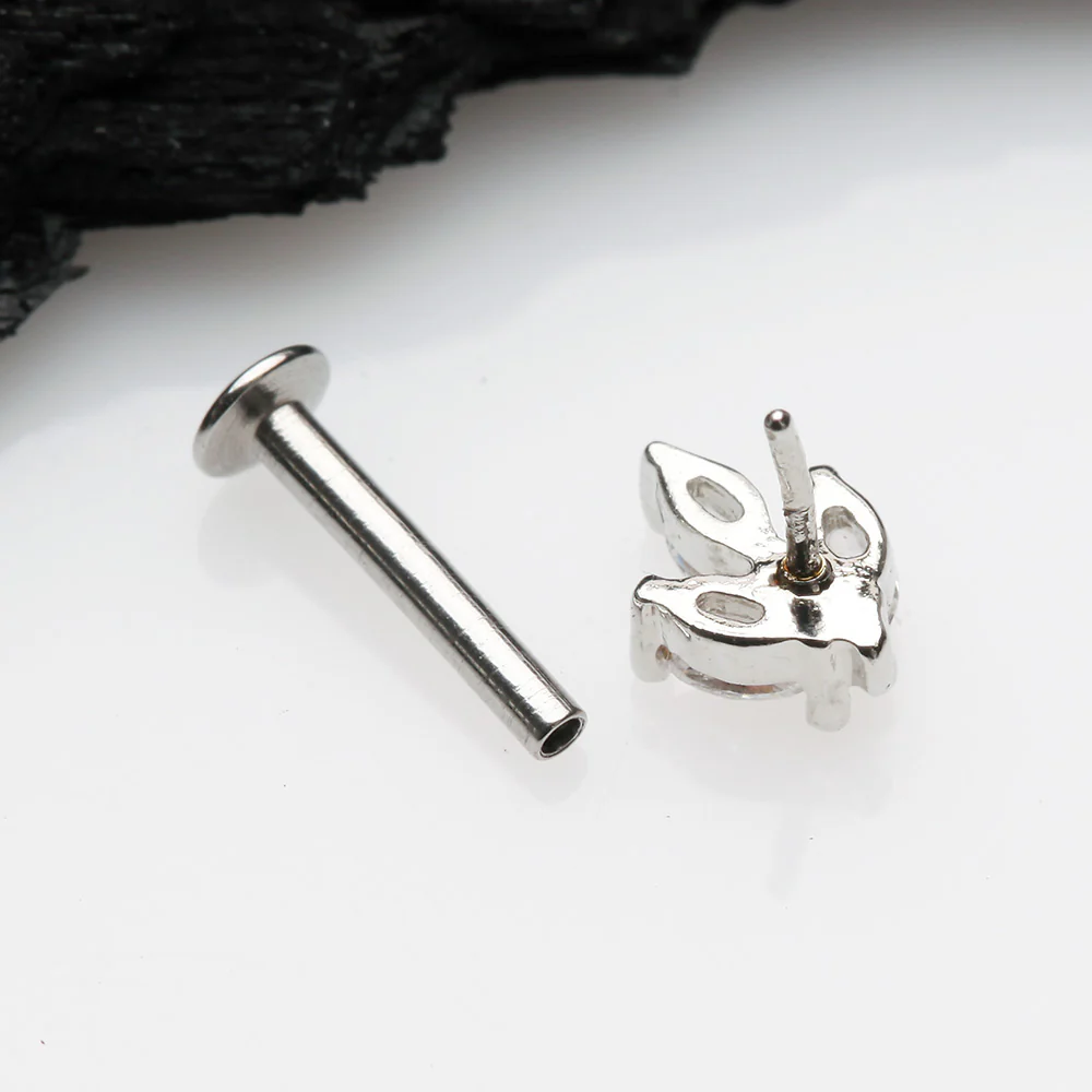 Marquise Sparkle Leaf Top Threadless Push-In Steel Labret - Image 3