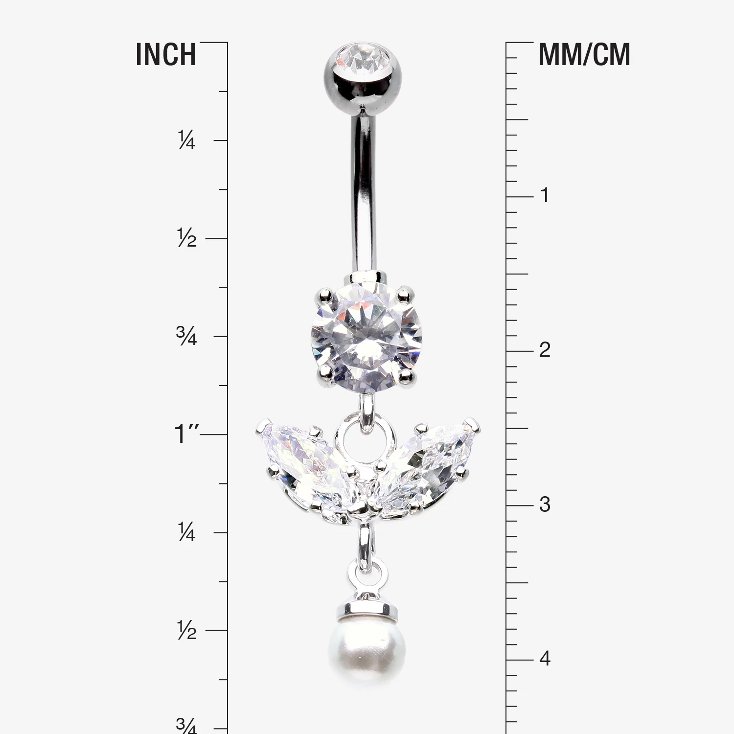Marquise Sparkle Leaflet Gem Pearlescent Dangle Belly Button Ring - Image 2