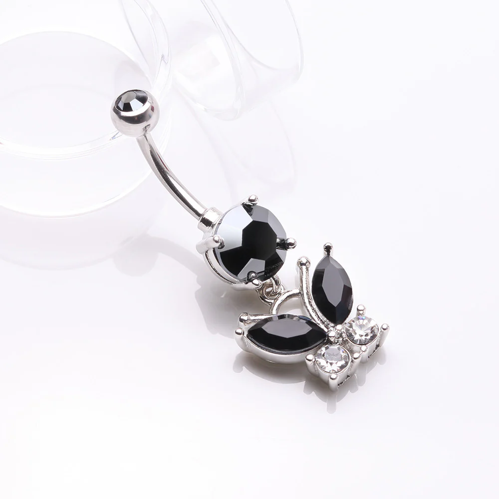 Midnight Butterfly Sparkle Dangle Belly Button Ring - Image 3