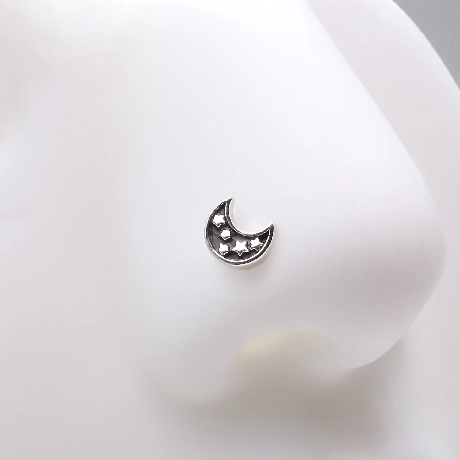 Midnight Crescent Moon Inner Stars Nose Stud Ring - Image 2