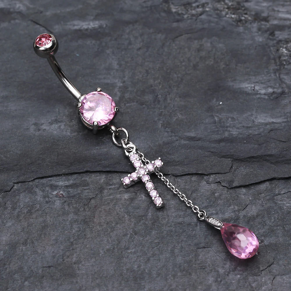 Mini Cross Shimmer Belly Ring - Image 3