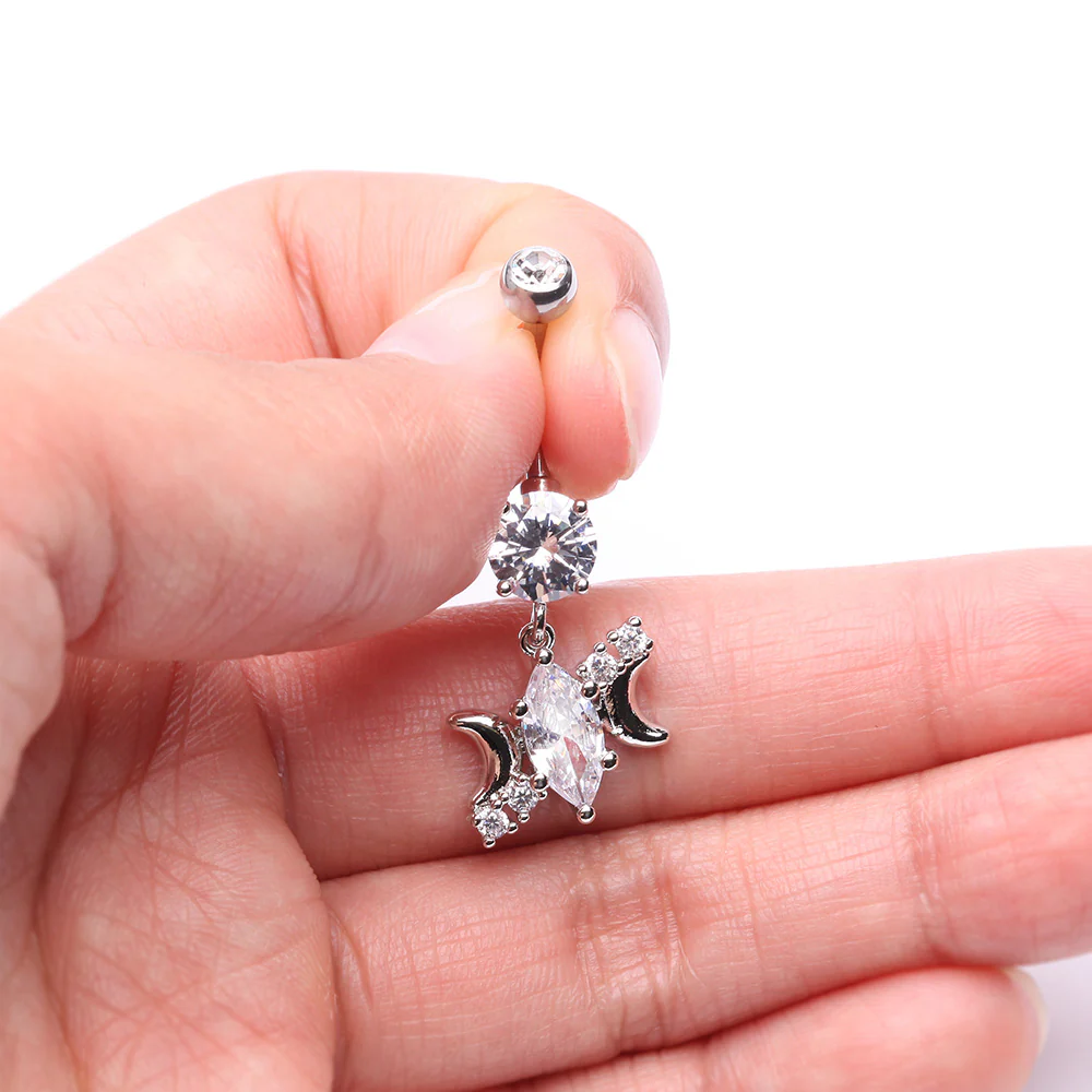 Moon Goddess Marquise Sparkle Belly Button Ring - Image 4
