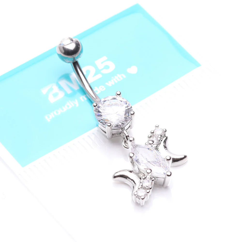 Moon Goddess Marquise Sparkle Belly Button Ring - Image 5
