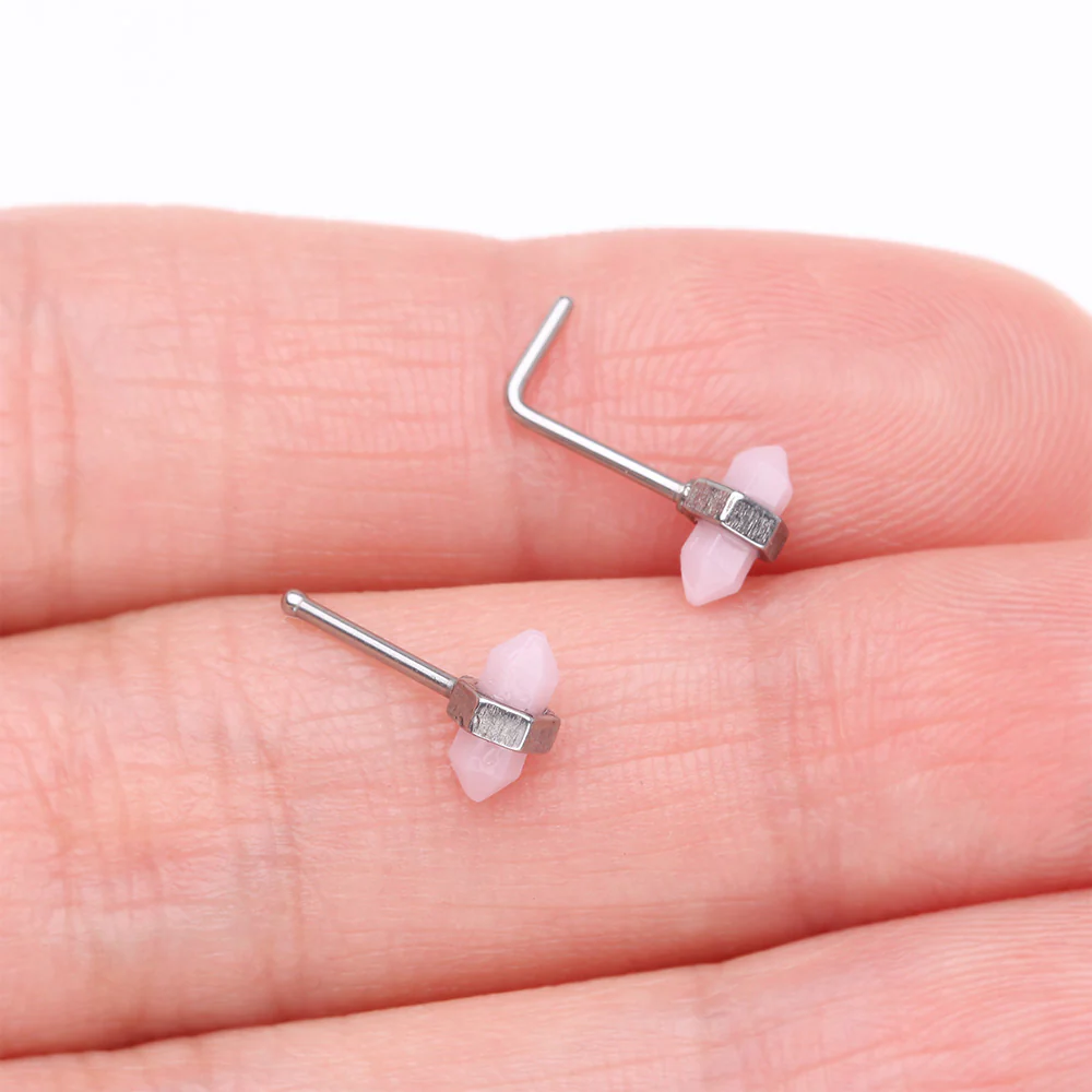 Mystic Rose Gemstone L-Shaped Nose Ring - Image 4