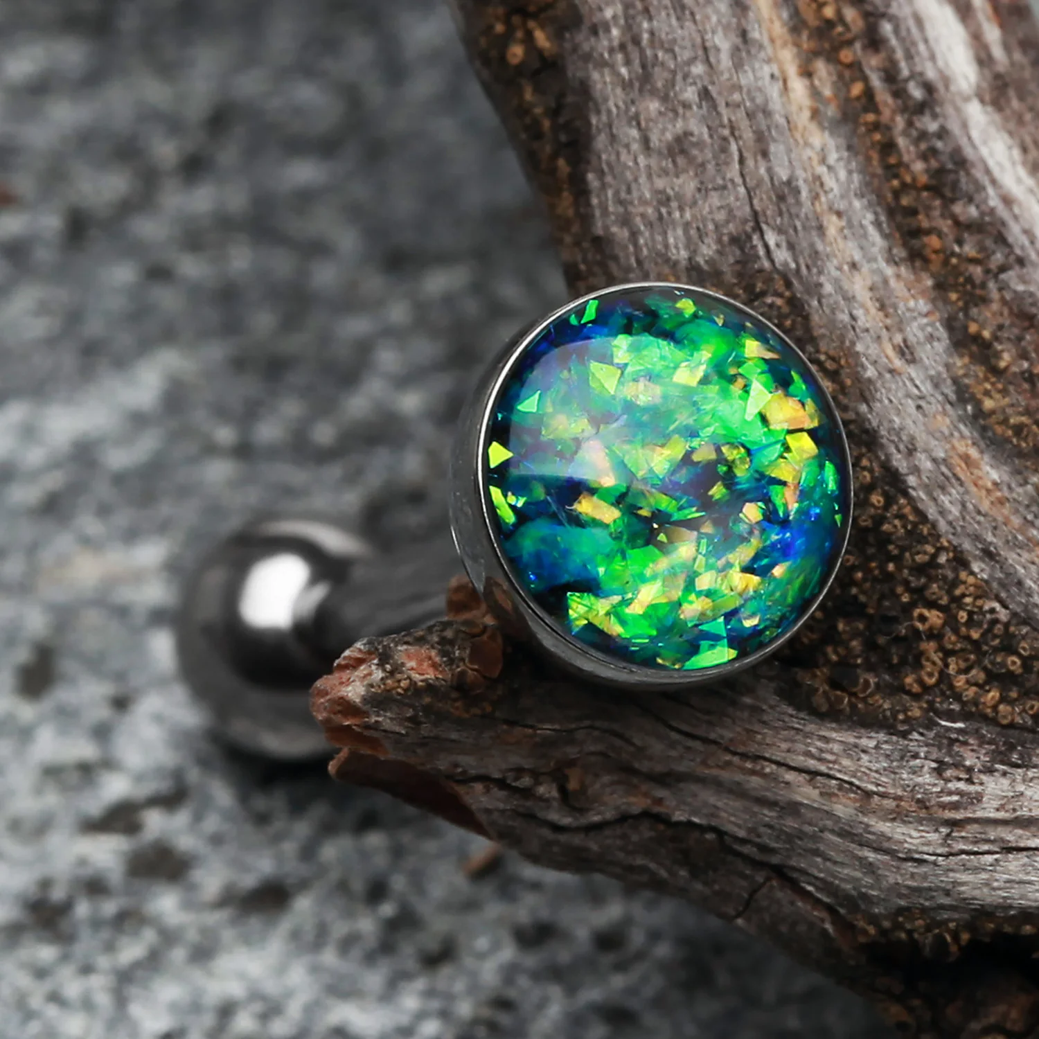 Opal Sparkle Barbell Tongue Ring - Image 2