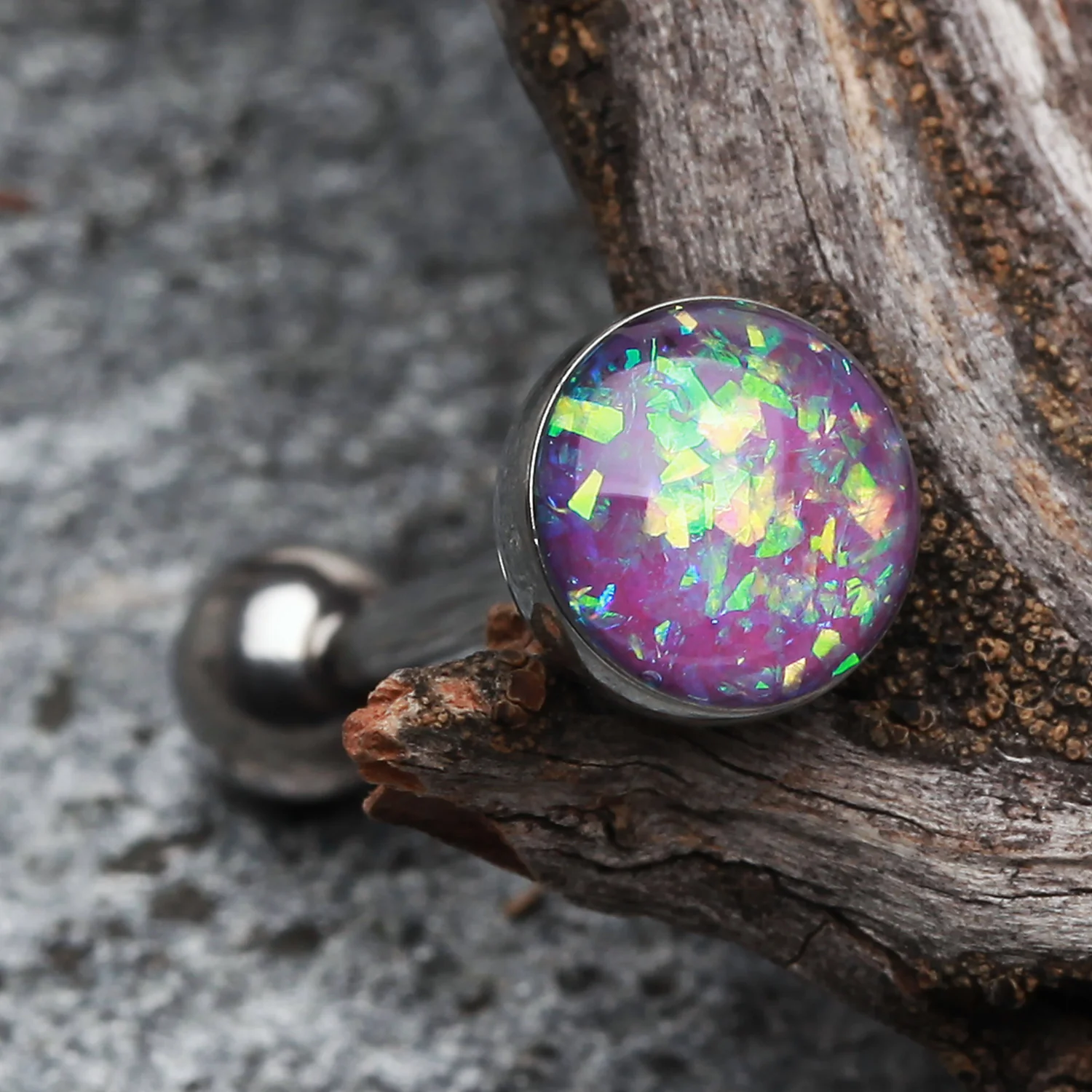 Opal Sparkle Barbell Tongue Ring - Image 2