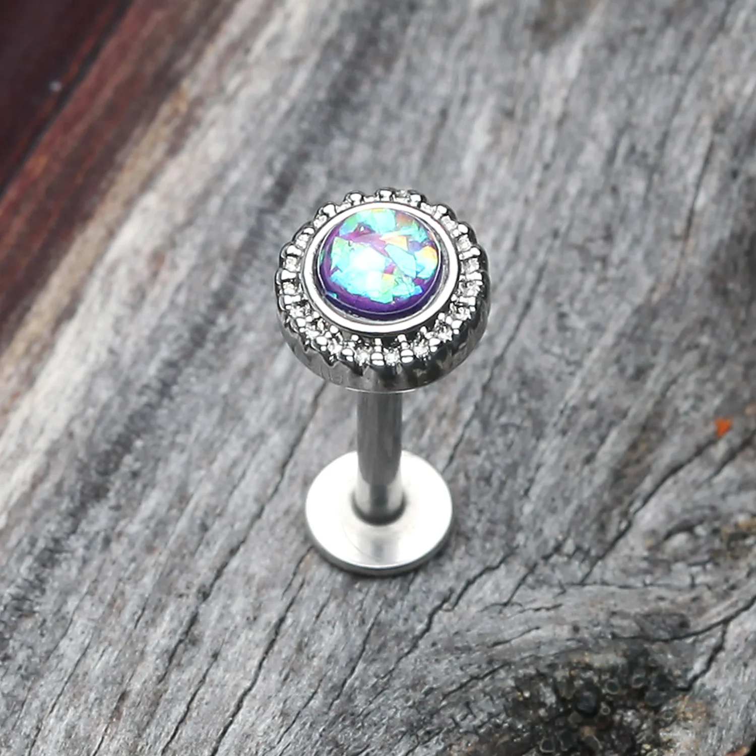 Opal Sparkle Ornate Top Steel Labret - Image 2