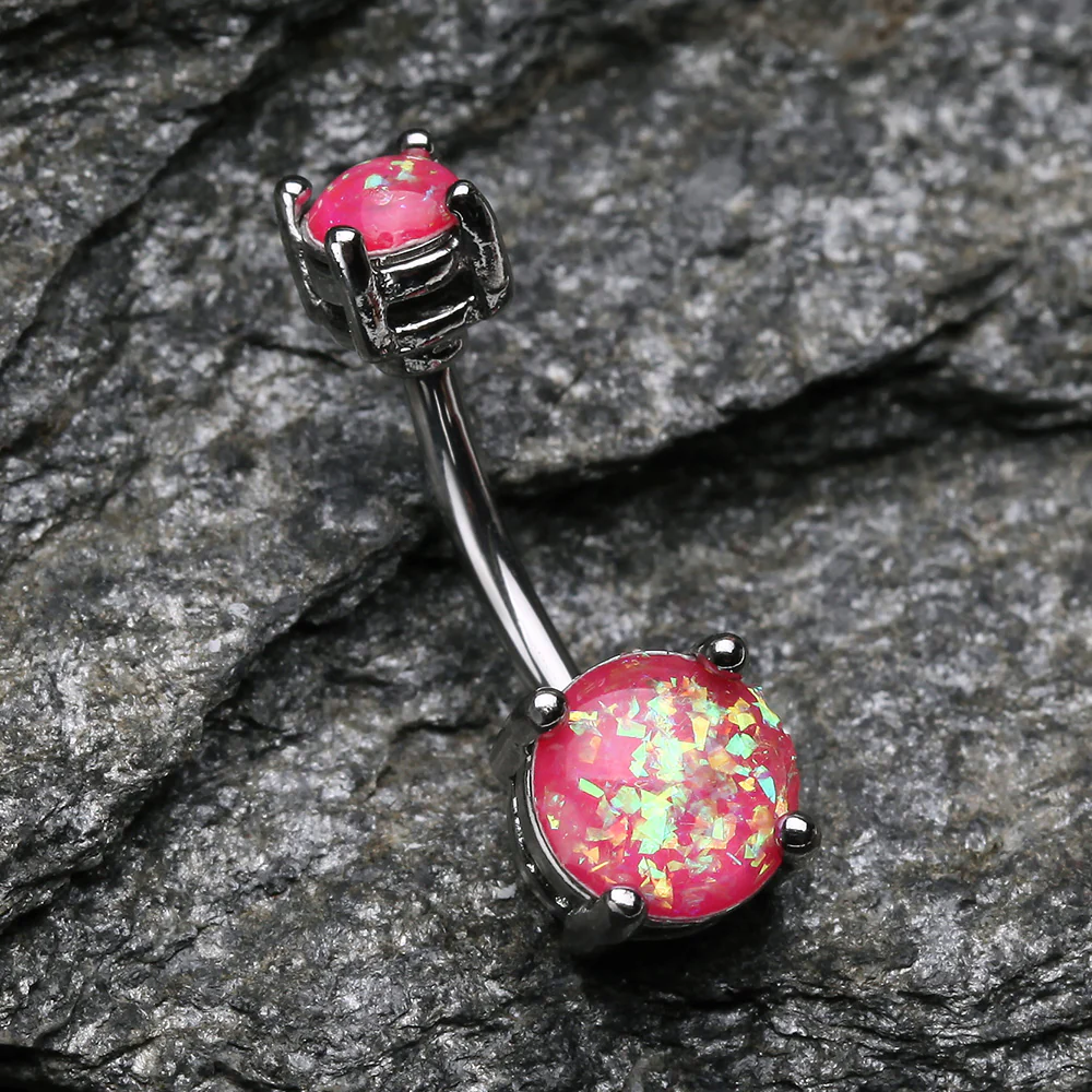 Opal Sparkle Prong Set Belly Button Ring - Image 3