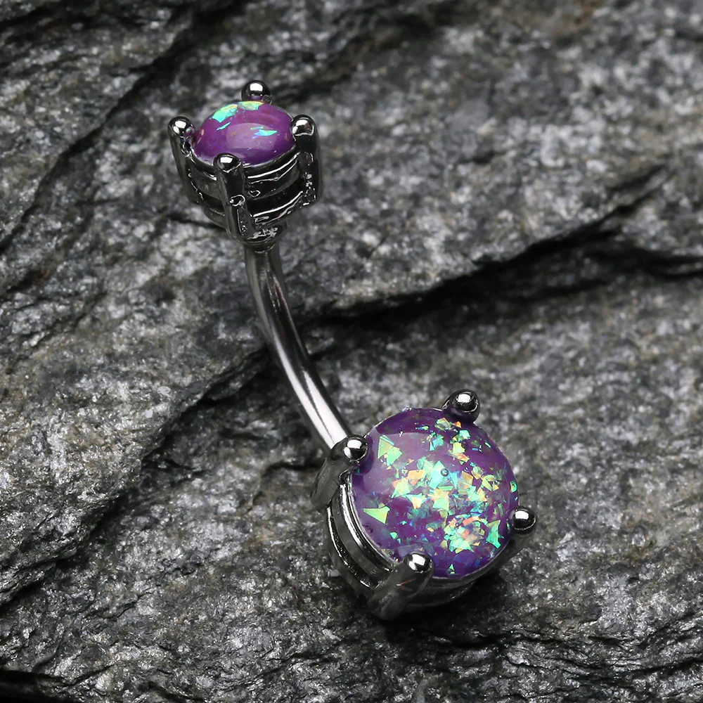 Opal Sparkle Prong Set Belly Button Ring - Image 3