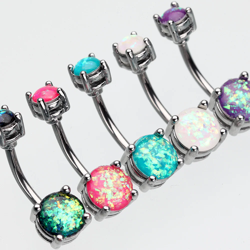 Opal Sparkle Prong Set Belly Button Ring - Image 4