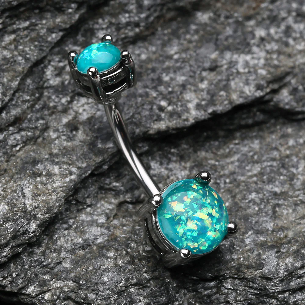 Opal Sparkle Prong Set Belly Button Ring - Image 3
