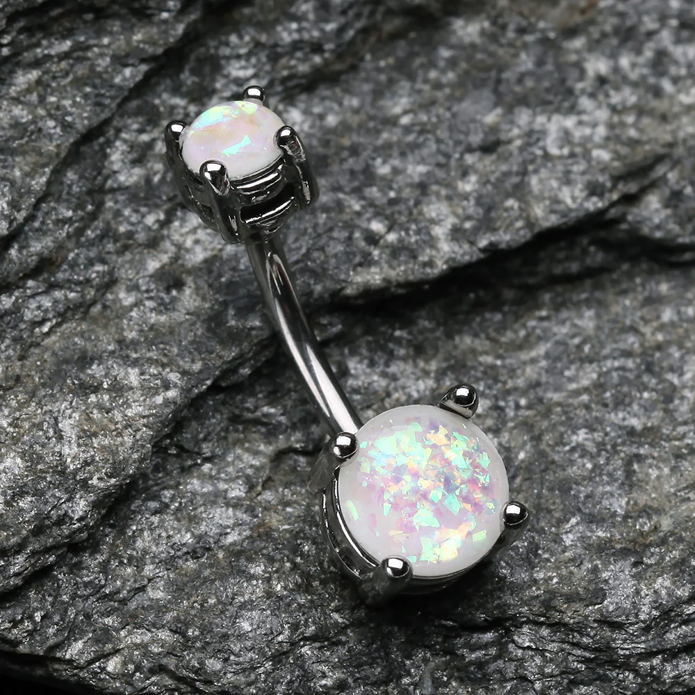 Opal Sparkle Prong Set Belly Button Ring - Image 3