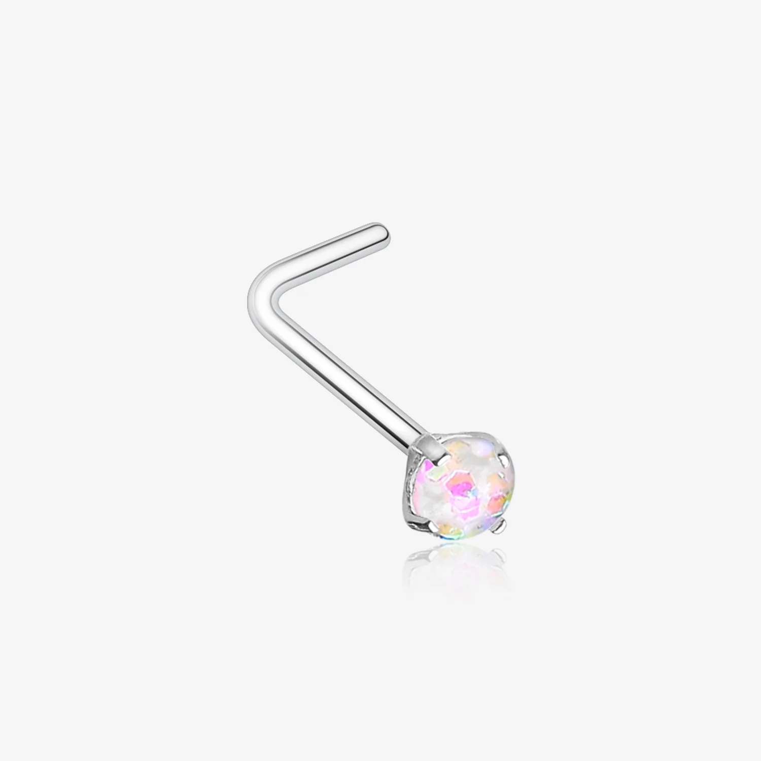 Opal Sparkle Prong Set L-Shaped Nose Ring