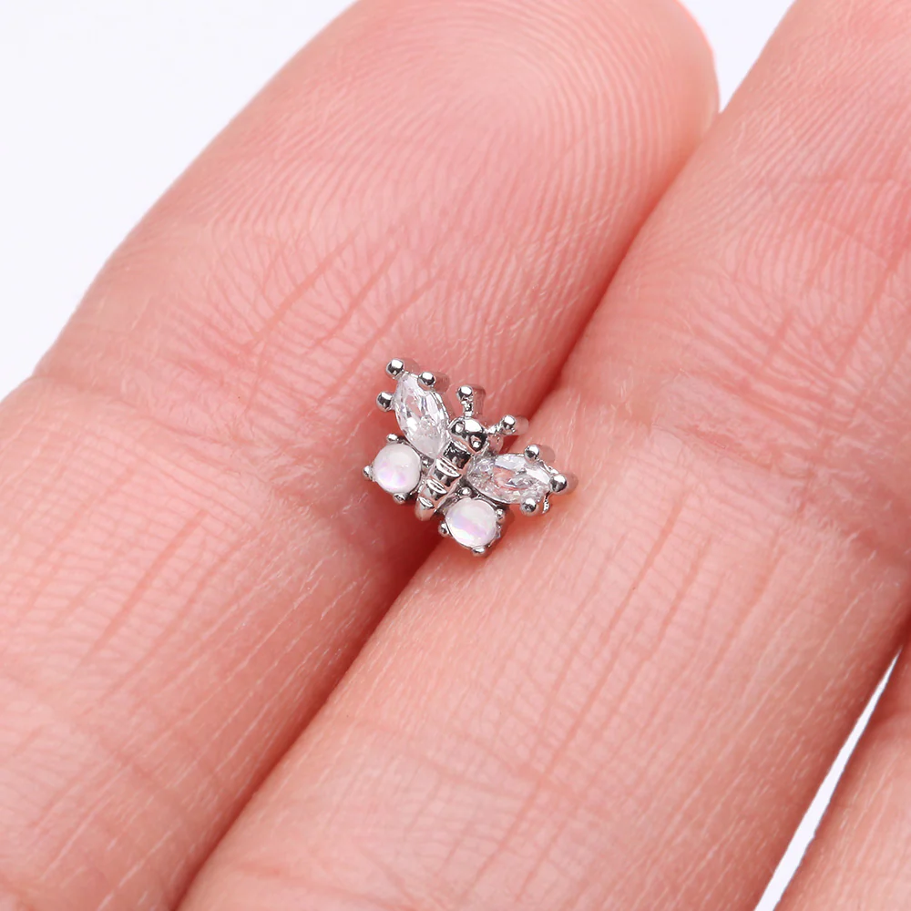 Opalescent Butterfly Sparkle L-Shaped Nose Ring - Image 4