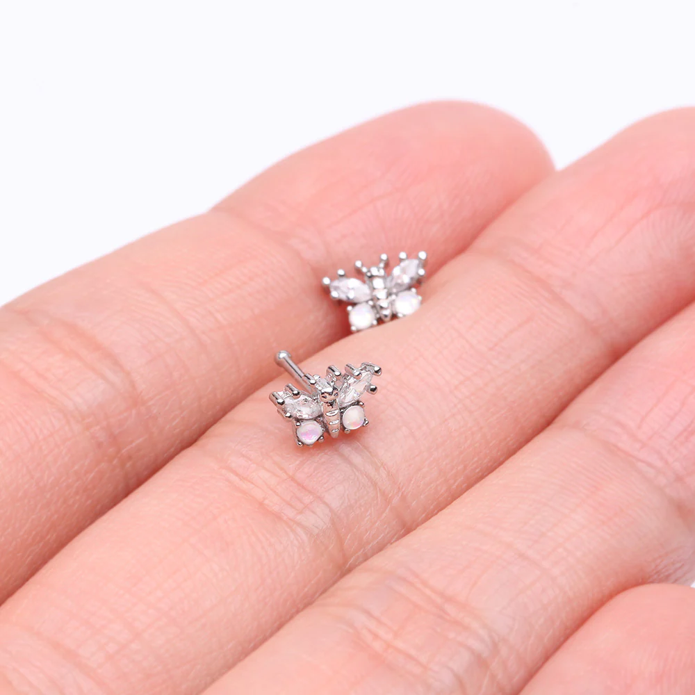 Opalescent Butterfly Sparkle Nose Stud Ring - Image 4