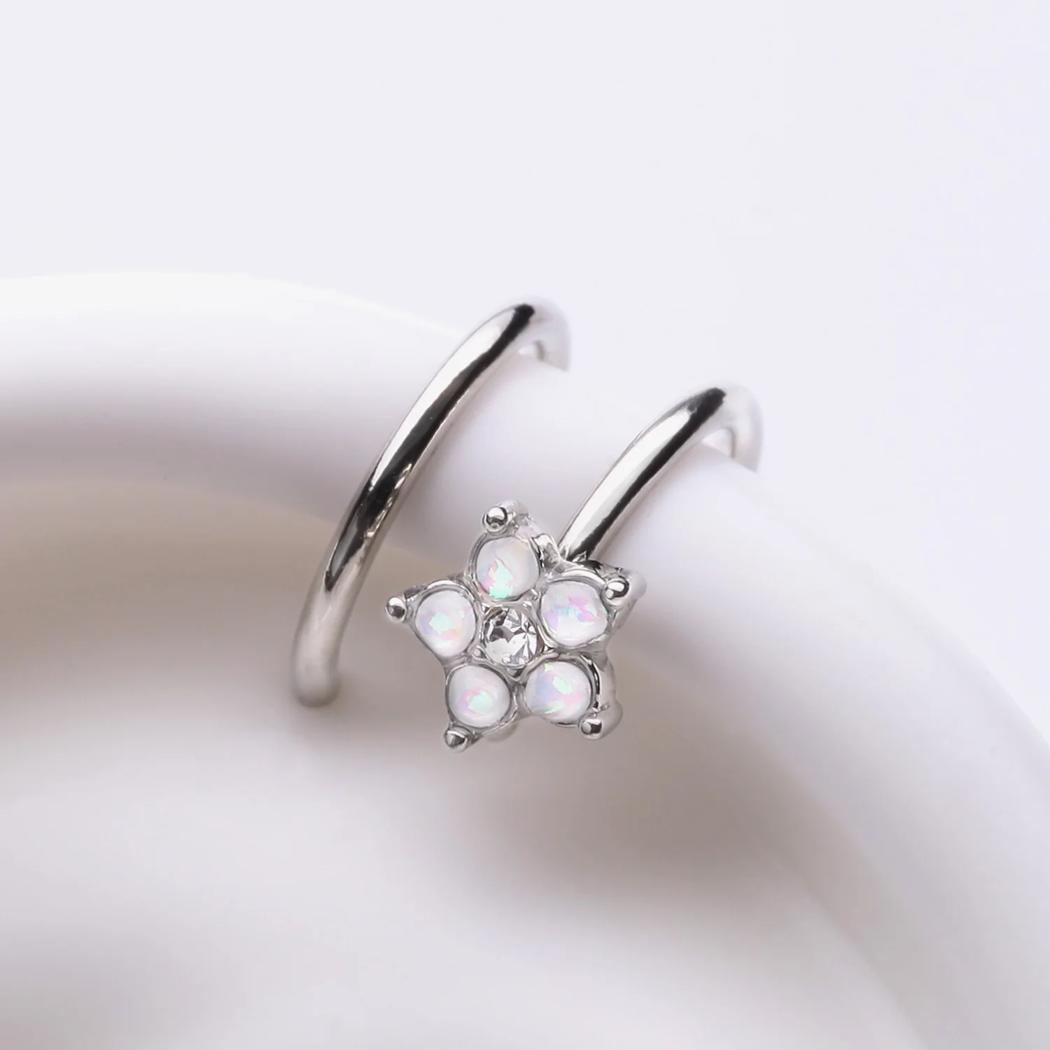 Opalescent Sparkle Flower Double Hoop Non-Piercing Cartilage Helix Ear Clip Cuff - Image 2