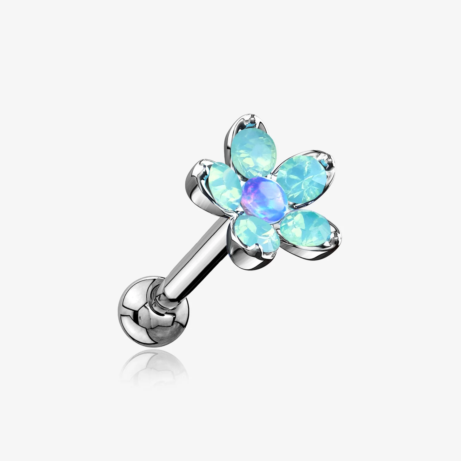 Opalite Delight Fire Opal Flower Cartilage Tragus Barbell Earring