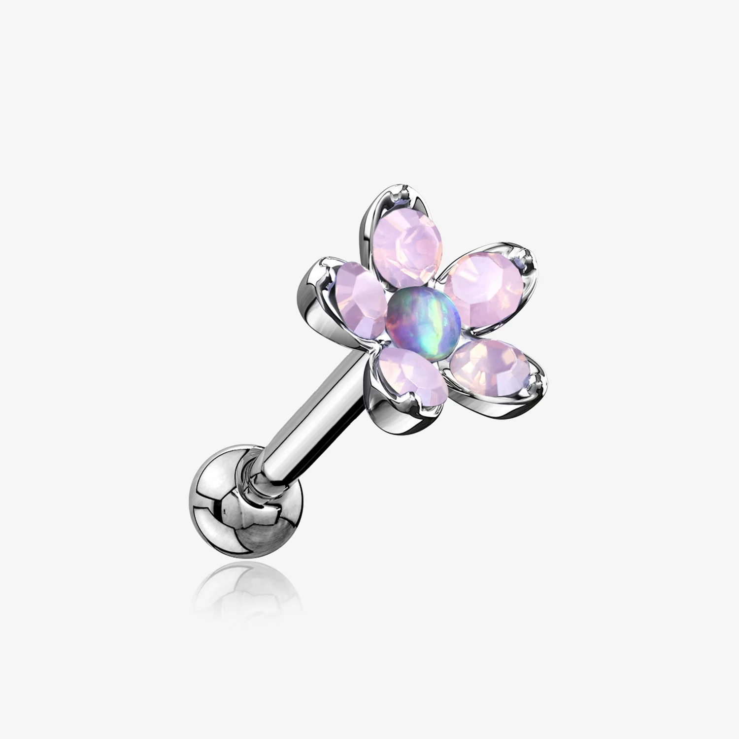 Opalite Delight Fire Opal Flower Cartilage Tragus Barbell Earring