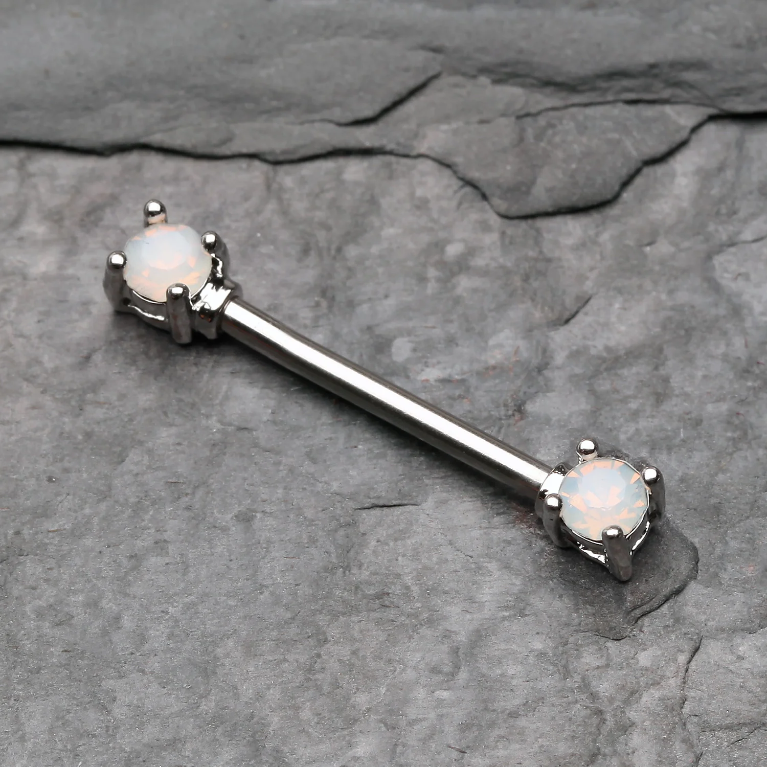 A Pair of Opalite Gem Prong Nipple Barbell - Image 2