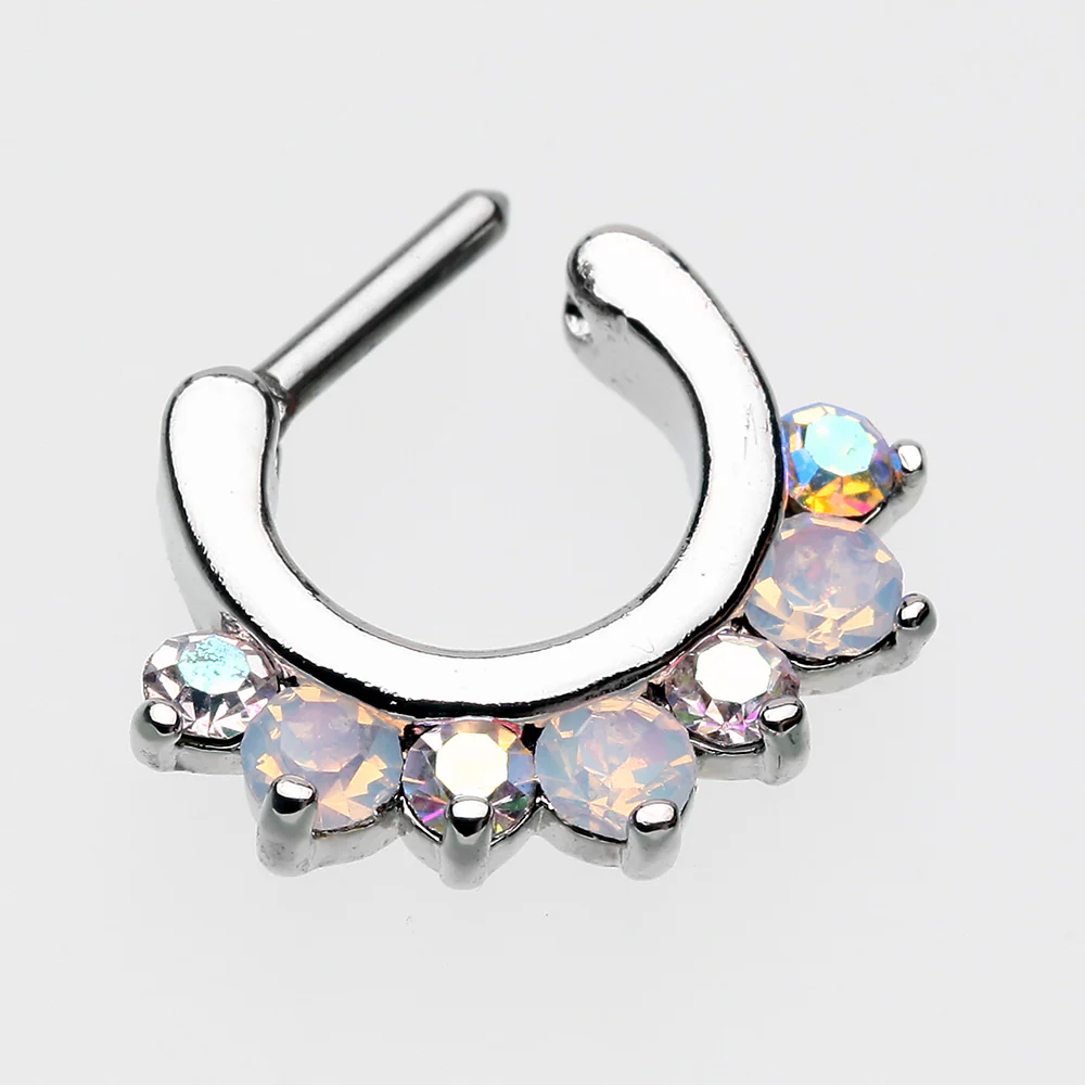 Opalite Sparkle Deuce Septum Clicker Ring - Image 4