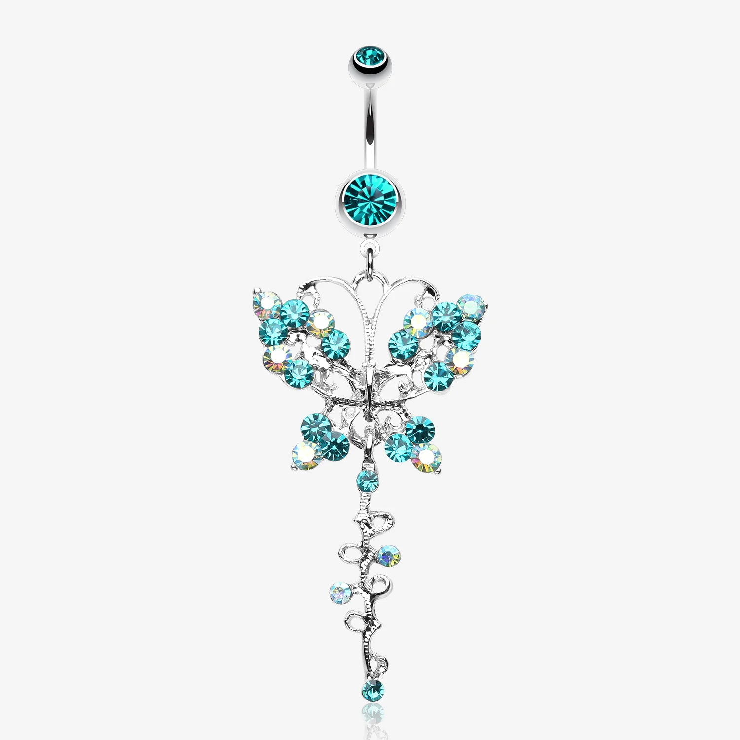 Opulent Butterfly Multi-Gem Belly Button Ring