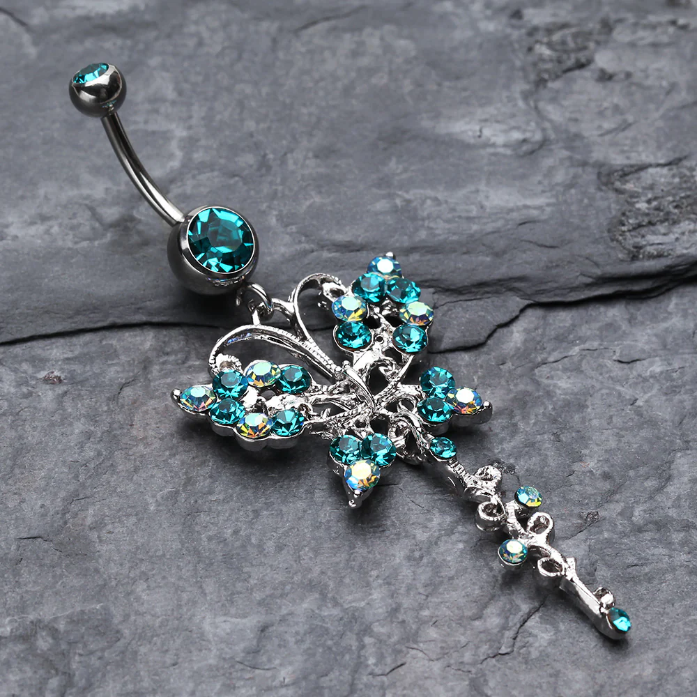 Opulent Butterfly Multi-Gem Belly Button Ring - Image 3